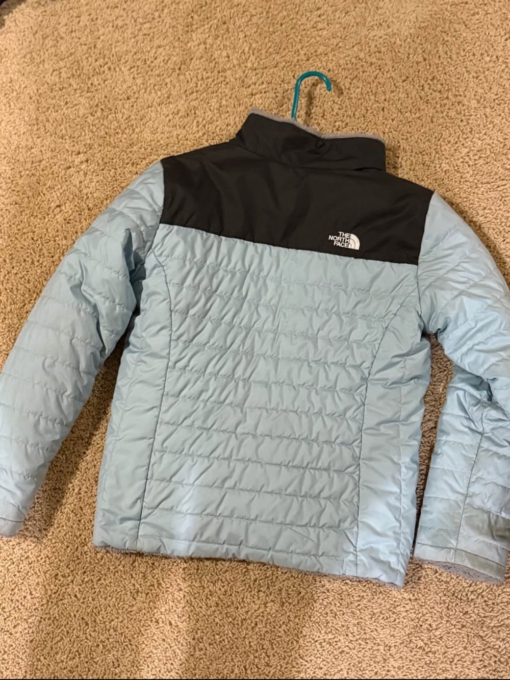 The North Face Light Blue and Black Girls' Quilted Puffer Jacket